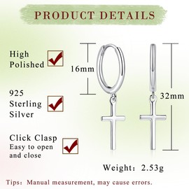 Deyanse Hoop Earrings Hanging for Women, 925 Sterling Silver Small Round Hoop Earrings, Hypoallergenic Heart Cross Star Pendant Drop Earrings, Dangle Dangle Hoop Earrings with Gift Box, Sterling