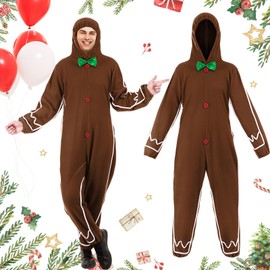 Geyoga Gingerbread Man Costume for Adults Christmas Gingerbread Man Outfit Suit Unisex Character Costume(Brown,S)