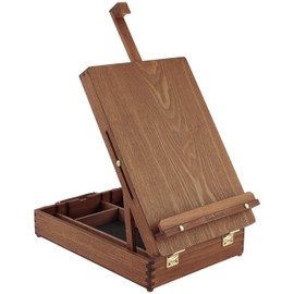 Soho Urban Artist Sketch Box and Table Easel - Portable, Multi Media, Adjustable Angle with Storage Compartments - Walnut Finish