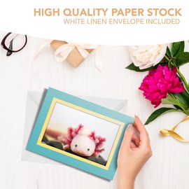 Greeting Card Turquoise & Butter (Photo Insert) - Axolotl Aquarium Dragon Fish - Blank Birthday Celebration Anniversary #3066