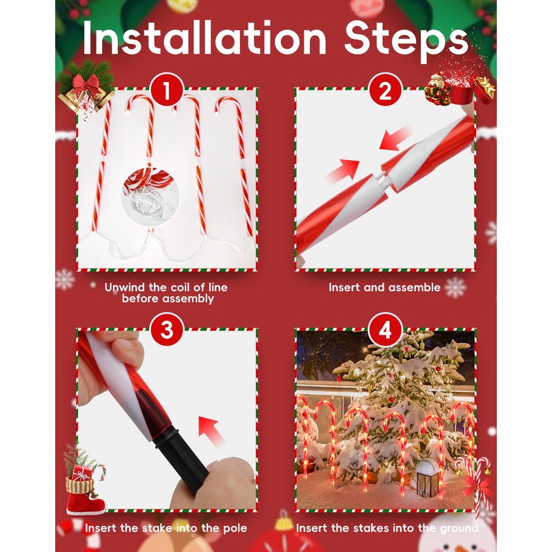 COOLWUFAN 24 Pack 22" Solar Candy Cane Lights Outdoor, 216