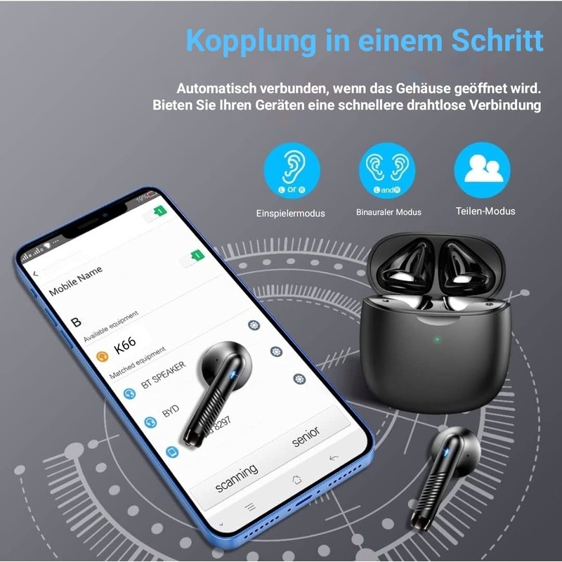 Kurt Bluetooth 5.3 In-Ear Headphones, Wireless Bluetooth 5.3 with Deep