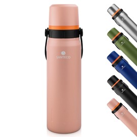 SANTECO Thermos Flask, Stainless Steel, 1.2 L, Leak-Proof Thermos Flask with Drinking Cup for On the Go, BPA-Free, Insulated Flask Coffee & Tea for Children, Sports, School, 24 Hours Cold and 12 Hours