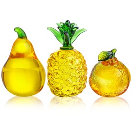 KRISININE Set of 3 Glass Fruits Decor Pineapple Orange Pear Fruit Figurine Decorations as Collections for Home Wedding