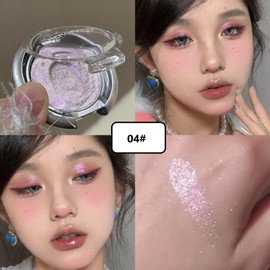 KARLOR Highlighter Powder Palette Pink Metallic Eyeshadow Glitter Eyelid Highlighter Gradient Pearlescent Face Glitter Makeup Single Eyeshadow Shimmer Shiny Punk Glow Makeup (04# Pink)