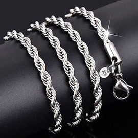 LRGKMCWTOB Fashion 925 Sterling Silver Rope Chain Twist Necklace Faux Dainty Durable Twist Rope Necklace Jewelry Luxury Braided Rope Chain Necklace Temperament Wedding Engagement Jewelry 20in