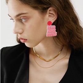 ONLYJUMP Colorful Resin Acrylic Teacher Dangle Earrings for Women Reading Book Dangle Drop Earrings Book Earring with heart Teacher Earrings Teacher Gift (Read More Books)