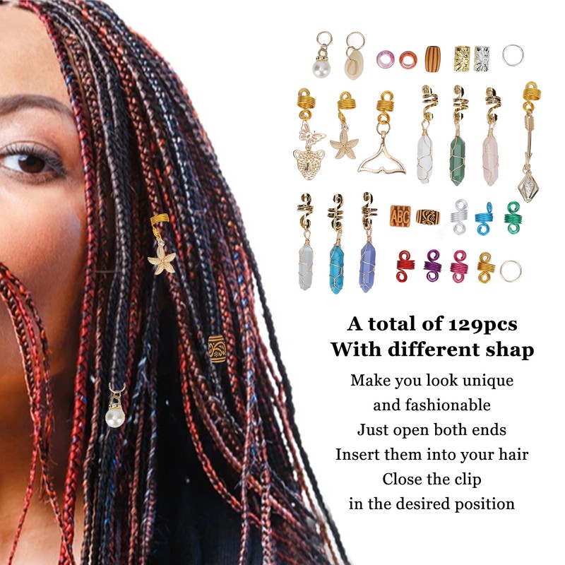 129pcs Dreadlocks Hair Rings Alloy Exquisite Shapes Hair Braiding Cuffs