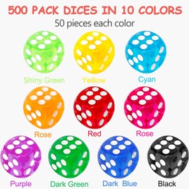 300 Pieces 6 Sided Dice Set 14MM Translucent Colored Bulk Dice Standard Game Dice for Classroom Teaching Board Game Playing and Rolling, 10 Colors