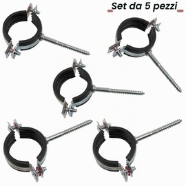 AERZETIX - Set di 5 Collari di Serraggio Semplici Isolati con Vite per Tubo 1 1/4" | Montaggio Orizzontale o Verticale | Campo di Serraggio 38-45 mm | Acciaio con Guarnizione