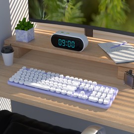 UBOTIE Dual Mode Colorful Wireless Keyboard, Bluetooth and USB Receiver Retro Typewriter Round Keycaps Keyboard Support Multi Devices for PC Laptop Tablet Phones(Purple-White)