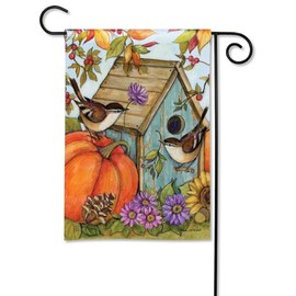 Studio M Autumn Birdhouse Pumpkin Flowers 18 x 12 Inches, Double Sided Design, Weather & UV/Fade Resistant Polyester, Outdoor Flag Decoration for Garden, Yard, Porch