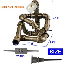 EFAYCRR Steampunk Table Lamp, Creative Robot Style Desk Lamp Vintage Industrial Water Pipe Light for Bedside Table Nightstand Bar Restaurant Café