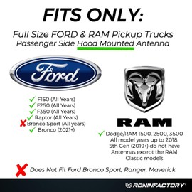 RONIN FACTORY Truck Antenna for Ford F150 Short Antenna Ford F150 Accessories F250 F350 Super Duty Dodge RAM 1500 Raptor Accesorios Bronco Accessories Short f150 Antenna Replacement (12 Inch)