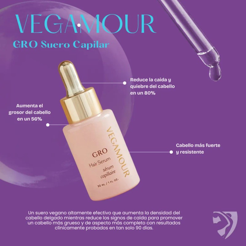 Vegamour - Suero Vegano Gro Para Cabello Más Grueso, Visib