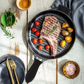 Cast Iron Handle Cover 4 PCS Black Silicone Pot Holders Heat Resistant Silicone Hot Handle Holder Cast Iron Skillet Handle Covers Cast Irons Handle Sleeve for Frying Pans Cast Iron Skillet Griddles