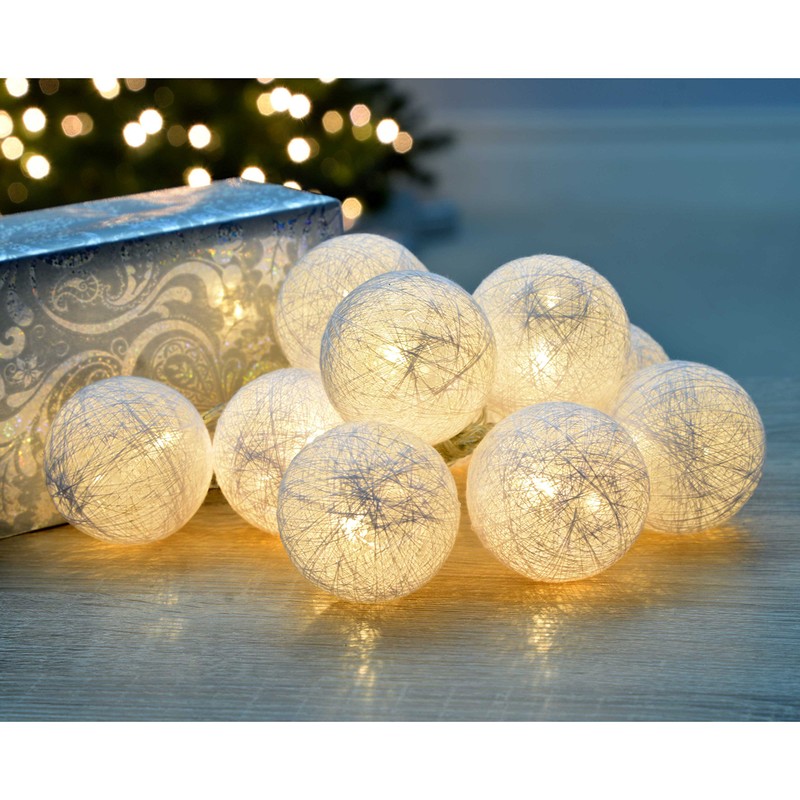 WeRChristmas Cotton Ball with 10 Warm LED Light String Christmas