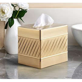 Monarch Abode Handcrafted Wave Embossed Tissue Box Cover Square, Brushed Gold Tissue Holder for Bathroom, Square Metal Dresser Accessories for Home & Office, Decorative Tissue Box Holder