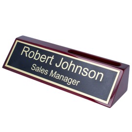 ExcelMark Wood Business Desk Name Plate (Rosewood w/Card Holder)