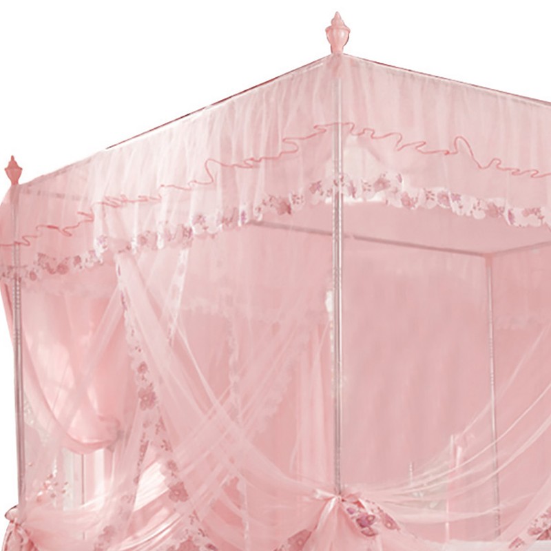 Luxury Princess 3 Side Openings Post Bed Curtain Canopy Netting