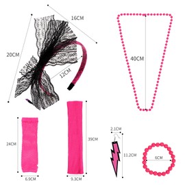 JasperKino 80s Fancy Dress Accessories Neon Necklace Bracelet Earrings Fishnet Gloves Leg warmers Headband