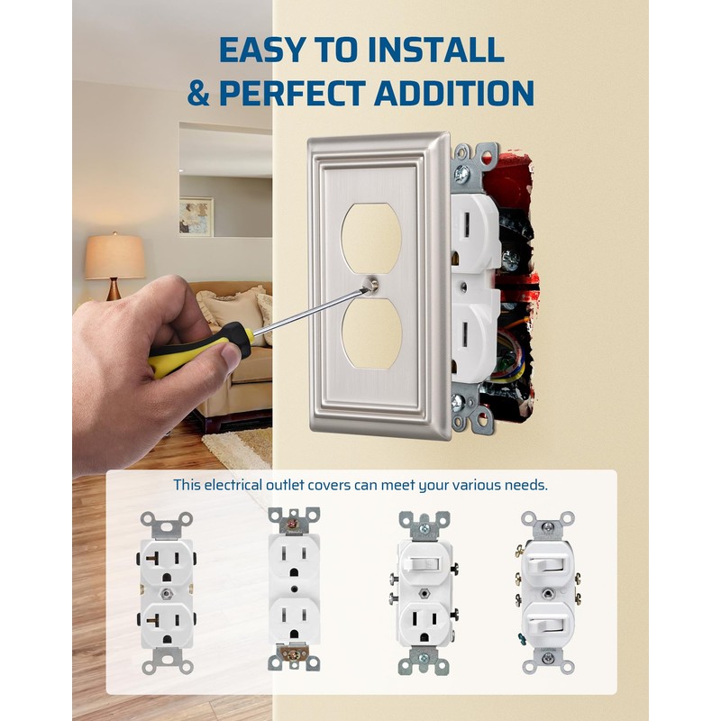 DEWENWILS 8-Pack Duplex Wall Plate, Metal Wall Outlet Cover for