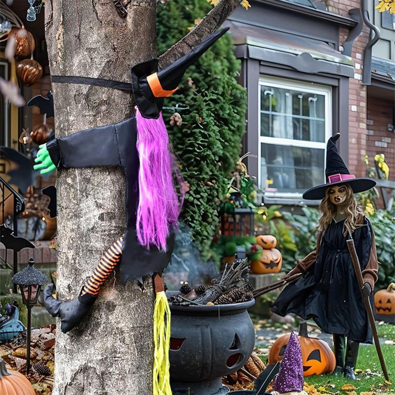 Witch Decor, Crashing Witch Into Tree Decoration, 39.4Inch Funny Props