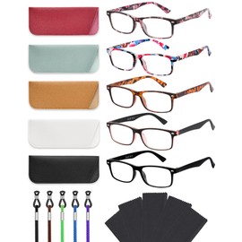 LADEESSE 5-Pack Reading Glasses for Women - Blue Light Blocking Readers for Computer Eye Strain Anti-Glare Men Womens Reader Eyeglasses/W Spring Hinge Bluelight Glass for Woman Eyes Protection(3.75)