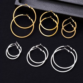 6 Pairs Gold Silver Plated Hoop Earrings for Women Hypoallergenic Stainless Steel Gold Hoops Earrings Lightweight Large Small Hoop Earrings Set