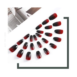 Zehory Glossy Press on Nails Black Coffin Full Cover Fake Nails Acrylic False Nail for Women and Girls (24Pcs) (Red Black)