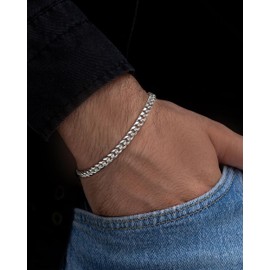 YADOCA 925 Silver Men's Bracelets for Men Cuban Figaro Curb Link Chain Silver Bracelet 19/21 cm Men's Jewellery Gifts for Dad Boyfriend Husband Son