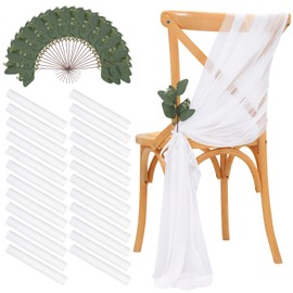 YOUMEHOME Wedding Aisle Chair Sashes Decorations : 24 Packs White Chair Bows Sashes Tie Back Sheer Drapes Fabric Chairs Covers for Wedding Aisle Bulk Party Reception
