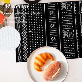 Shrahala Traditional African Geometric Placemats, Black and White Tribal Ethnic Table Mat Linen Burlap Washable Double-Deck Heat Insulation for Dining Table Kitchen Table Set of 6 (12 X 18 Inch)