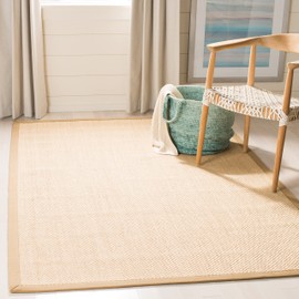 SAFAVIEH Natural Fiber Collection Area Rug - 5' x 7', Maize & Linen, Sisal, Ideal for Living Room, Bedroom, Home Office, Dining Space (NF141B-57)