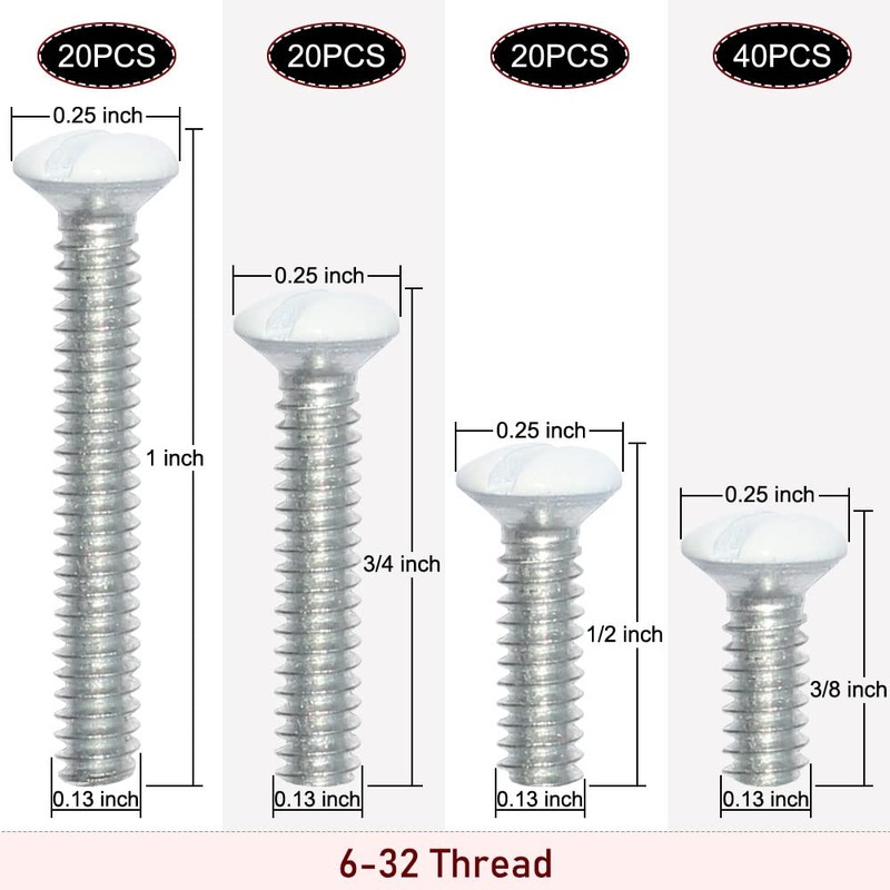 Wall Plate Screws, 100 pcs White Outlet Screws 6-32 Thread