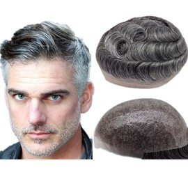 N.L.W. NLW European human hair toupee for men with transparent Thin skin PU 10x8 natural wave hair pieces prosthesis implant replacement system for man #1B60 color