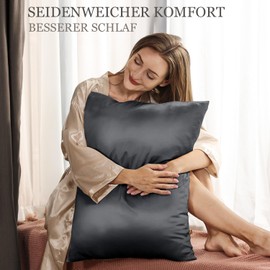 Adubor Silk Pillowcase 80 x 80 cm for Hair and Skin, with Hidden Zip, Both Sides, 23 Momme Silk, 900 Thread Count (Grey Space, 1 Piece)