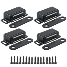Alise Magnetic Cabinet Door Catch 4Pcs,Cabinet Door Magnets Catches Magnetic Door Closers for Cabinets,Stainless Steel Black Magnetic Cabinet Latch Door Latches for Closet Cupboard Drawer Kitchen