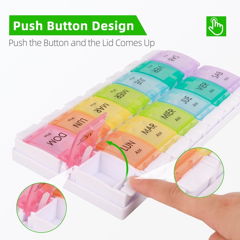 Spanish Pill Organizer 7 Weekly Two Times per Day AM
