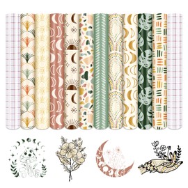 Tintnut Boho Permanent Adhesive Vinyl-10 Sheets 12"x10" Moon and Stars Pattern Self Adhesive Vinyl Stars Boho Permanent Vinyl for DIY