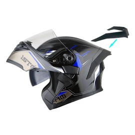 1Storm Motorcycle Modular Full Face Flip up Dual Visor Helmet + Spoiler: HB89 Storm Blue