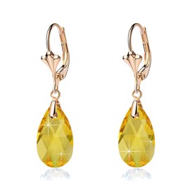 Austrian Crystal Teardrop Leverback Dangle Earrings for Women Fashion 14K Gold Plated Hypoallergenic Jewelry (Yellow)