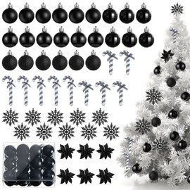 Harrycle 50 Pcs Christmas Tree Decorations Christmas Baubles Small Ball Ornaments Artificial Glitter Snowflake Decorative Poinsettia Flowers Candy Cane for Xmas Tree Topper Outdoor Home(null)