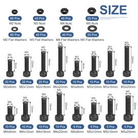 DTGN 580-Piece M2/M3/M4/M5 (D) Hex Socket Screws and Nuts Assortment - Suitable for Mechanical Devices - 304 Stainless Steel Screw Set with Washers