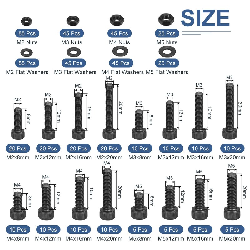 DTGN 580-Piece M2/M3/M4/M5 (D) Hex Socket Screws and Nuts Assortment