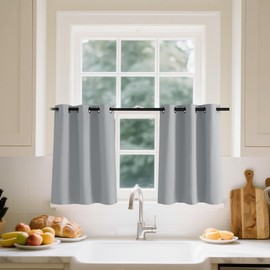 PONY DANCE Short Blackout Curtains for Kitchen - Silver Grey Thermal Insulated Sun Blocking Privacy Protection Curtains & Drapes for Bedroom Energy Saving Noise Reducing Panels, Set of 2, 42 x 36 Inch