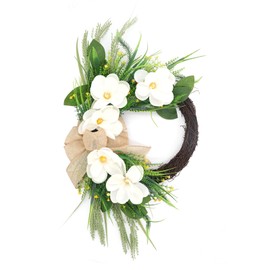 19.7in Artificial White Magnolia Wreath for Front Door Floral Wreath Fake Magnolias Wreath Wedding Decoration Home Decor