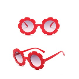 JieJieko Kids Round Flower Sunglasses Girl flower Shaped Sunglasses Cute Kids Eyewear for Pool Beach Outdoor Age 2-10 Years (Red)