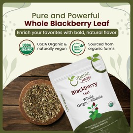 Organic Way Dried Blackberry Leaf Whole (Rubus fruticosus) - European Wild-Harvest | Organic & Kosher Certified | Raw, Vegan, Non GMO & Gluten Free | USDA Certified | Origin - Albania (1LBS / 16Oz)