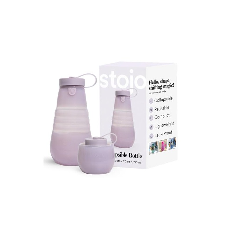 STOJO Collapsible Sports Water Bottle - Leak-Proof Reusable Silicone Travel